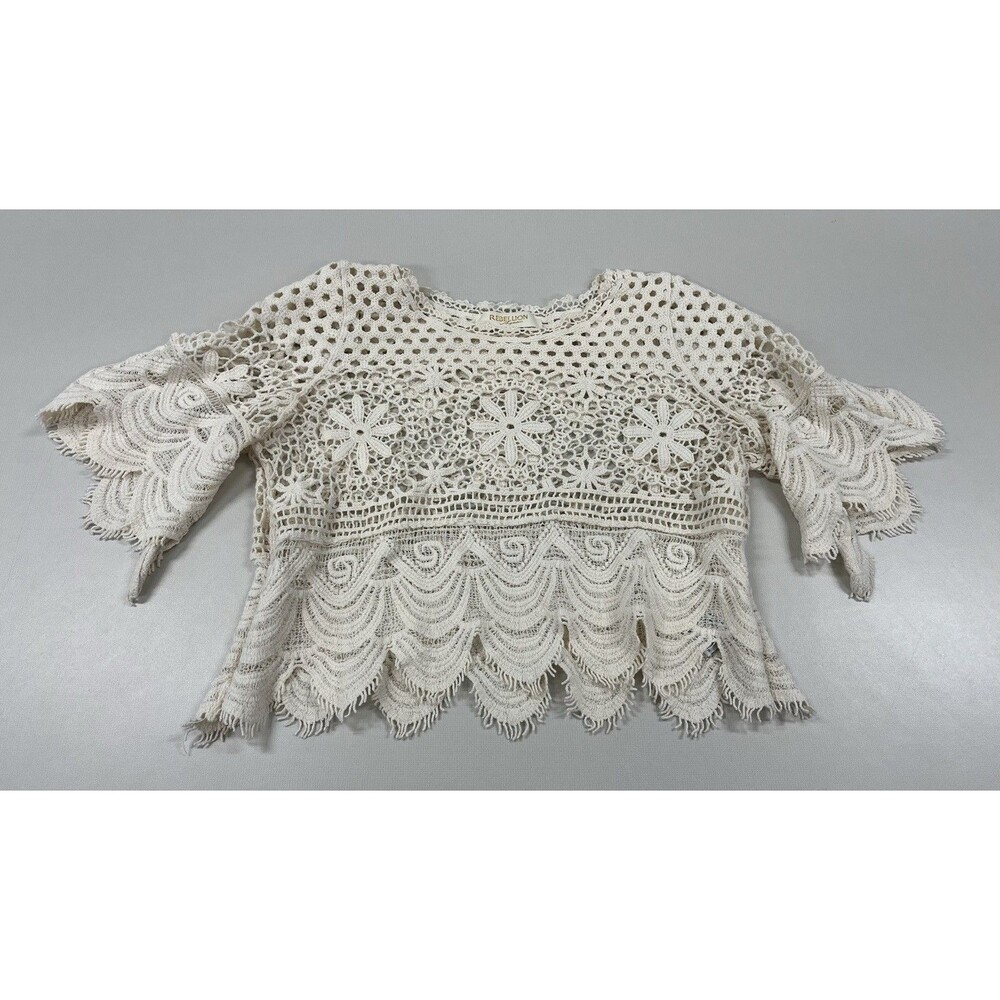 Women's Ivory Crochet Crop Top, Size XS